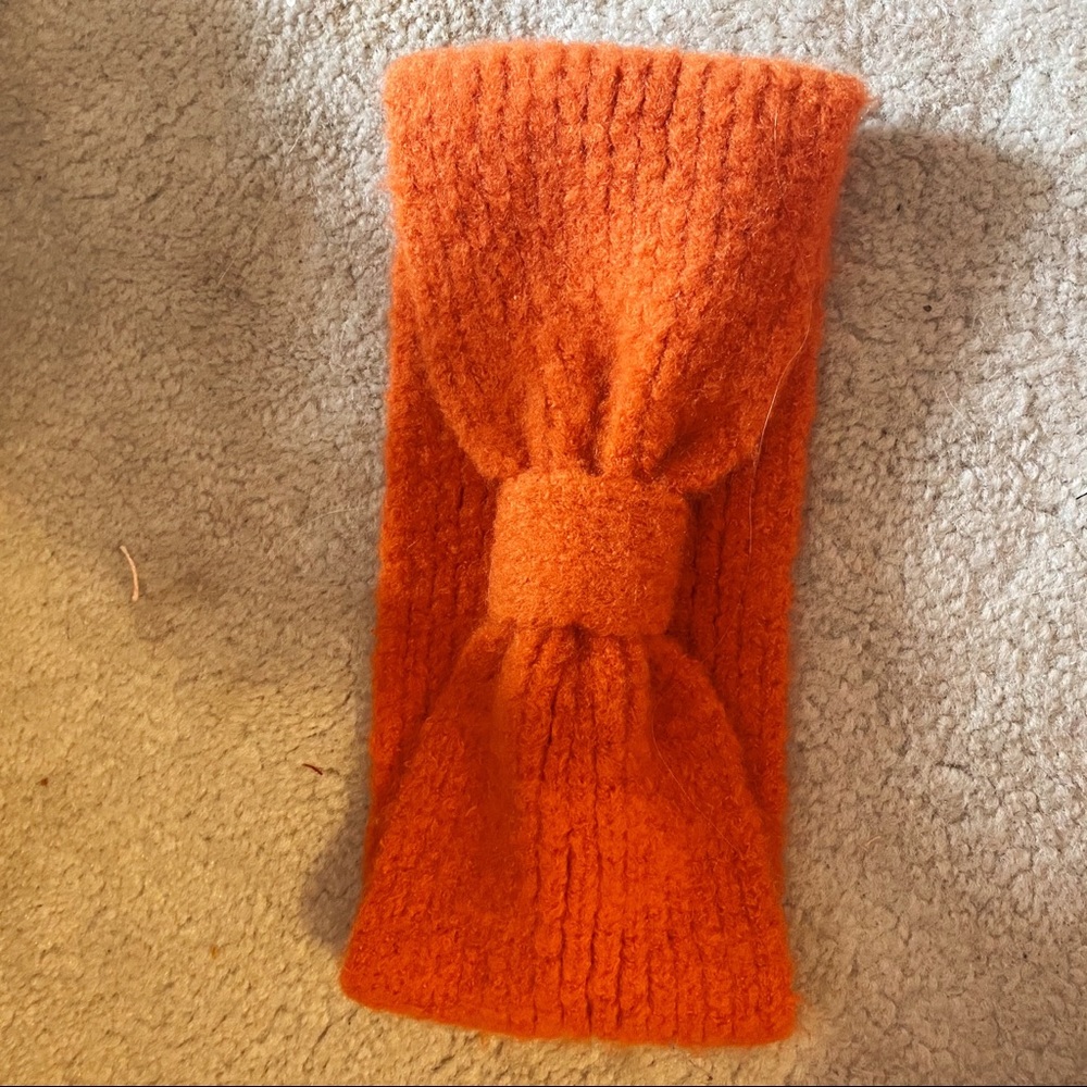 Orange fuzzy bow headband solid basic knit H&M hair fall autumn winter snow ski